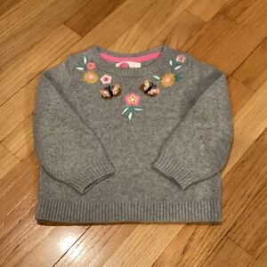 Mini Boden Gray Sweater with Floral Embroidery